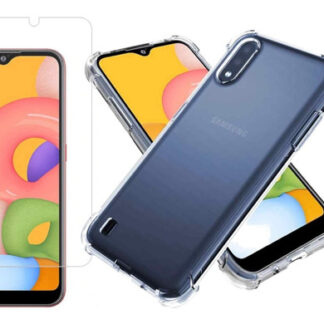 Samsung A01 Protector Case Transparente + Vidrio Templado Hd